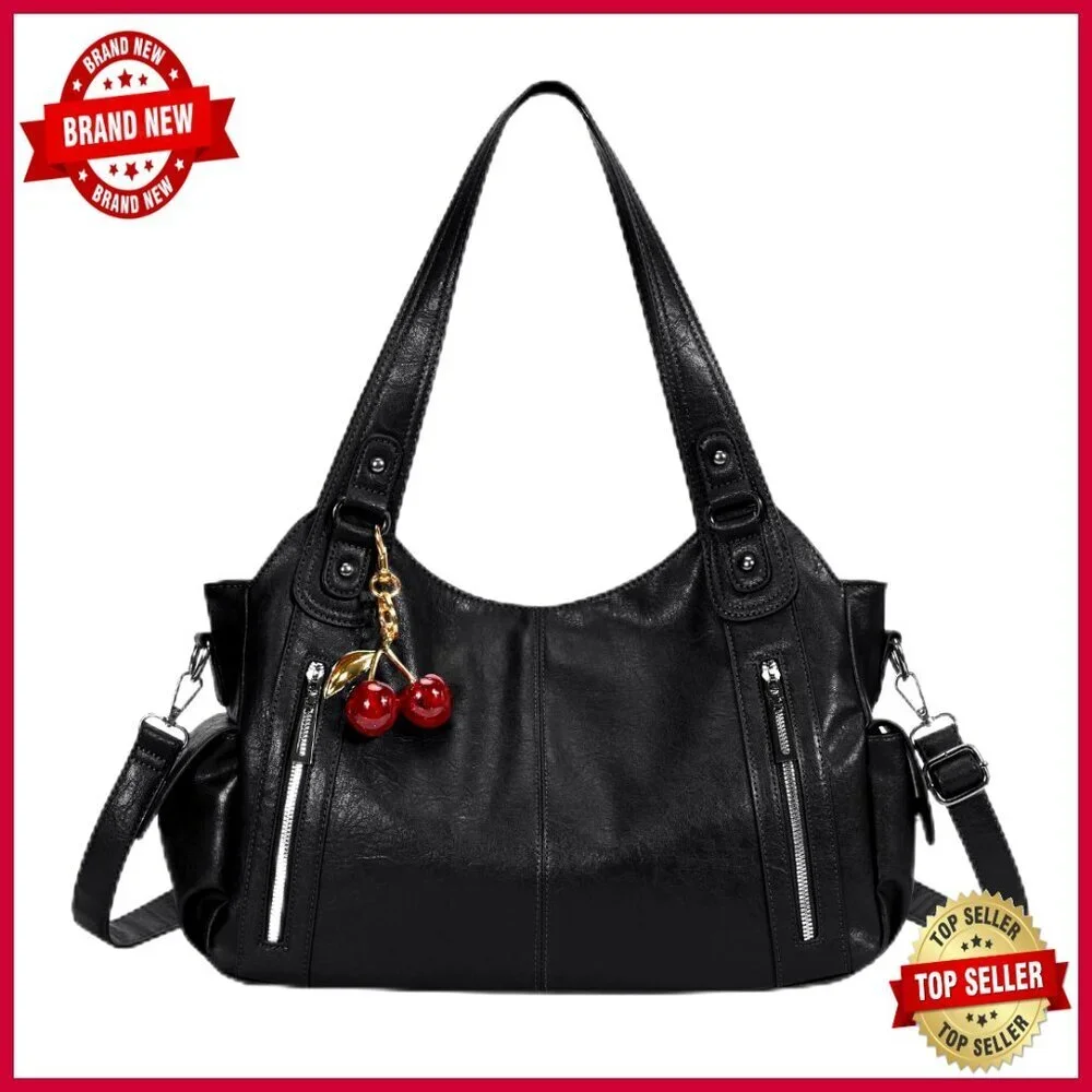 Slouchy Hobo Tote Bag Faux Leather Crossbody Shoulder Purse Punk Style